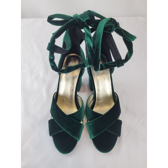 Forever Soles Emerald Green Velvet Wedding Bridal Cocktail Party Heels EU37 US 6 - Picture 1 of 9